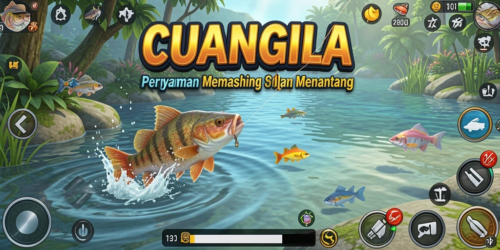 Screenshot gameplay CUANGILA yang menunjukkan aksi memancing yang seru.