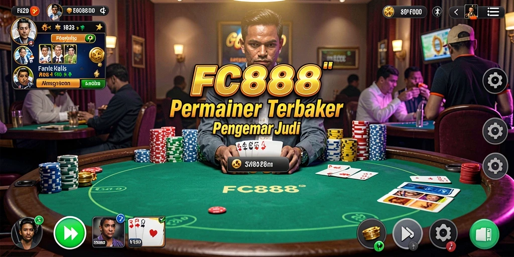 Screenshot utama FC888 menampilkan gameplay yang menegangkan saat bermain Poker.