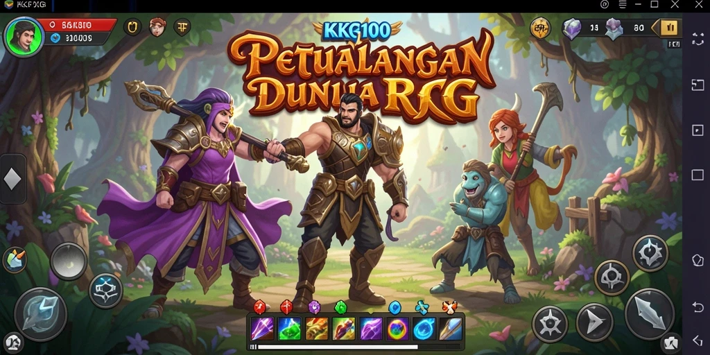 Screenshot utama KPK100 menampilkan karakter beraksi dalam pertempuran epik.