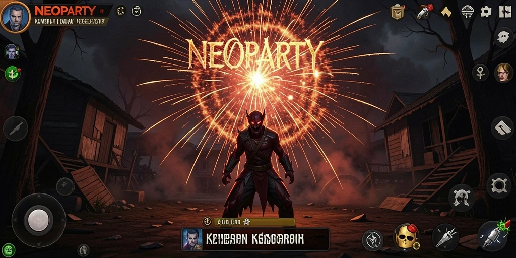 Tampilan gameplay NEOPARTY yang mencekam dan menegangkan.