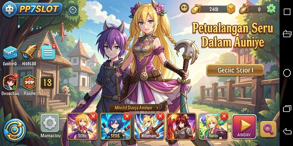 Screenshot gameplay PP7SLOT dengan karakter anime yang beraksi.