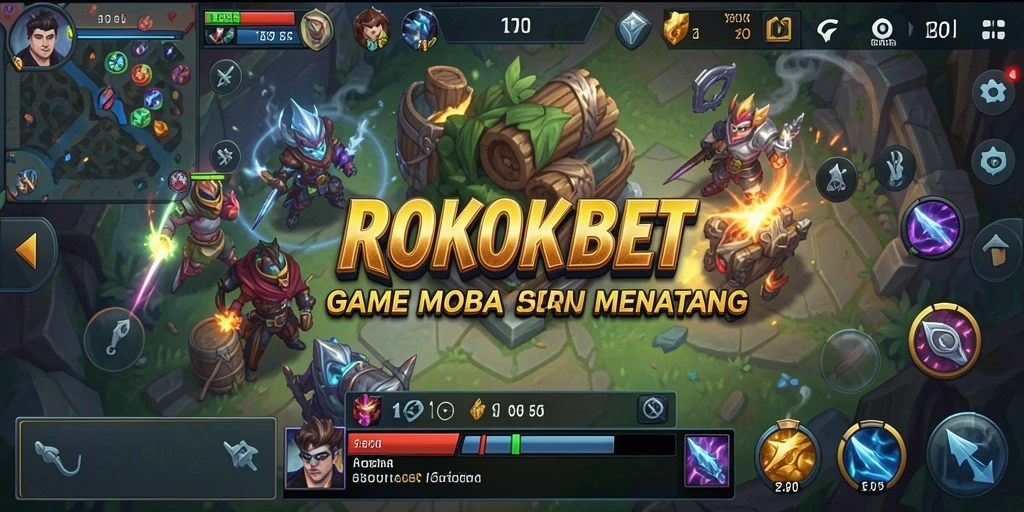 Tampilan seru gameplay ROKOKBET di arena MOBA.
